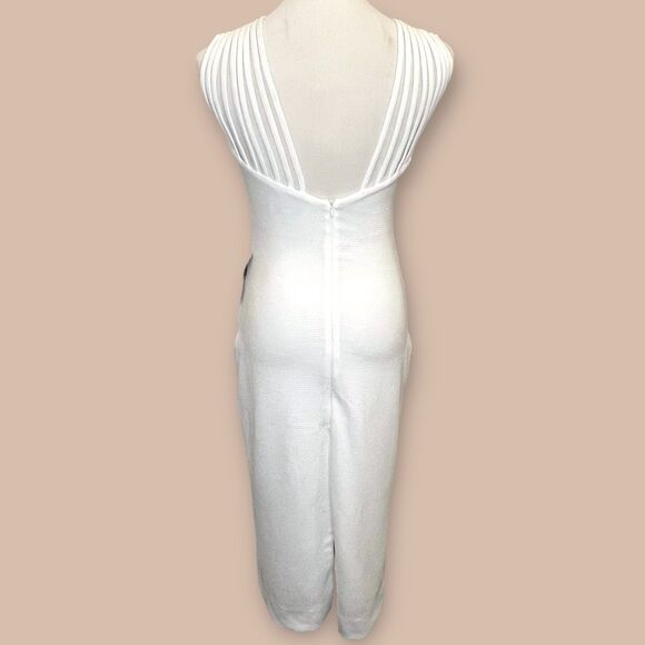 Dress The Population NWT Ivory Gwen Bodycon Midi Dress Strap Detail Stretchy M - Picture 5 of 14